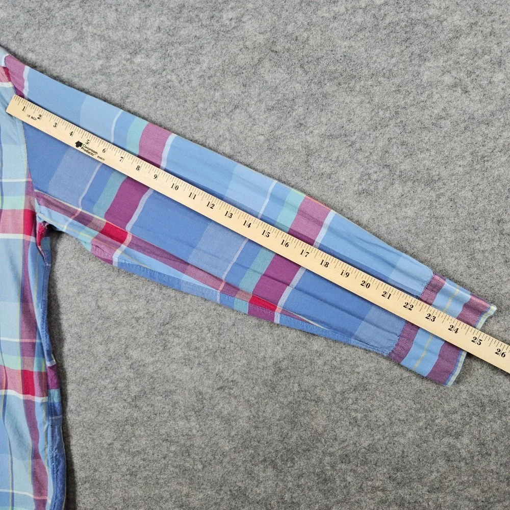 J Crew Slim Fit Multicolor Plaid Long Sleeve Button Down Shirt Mens Size L FLAWS